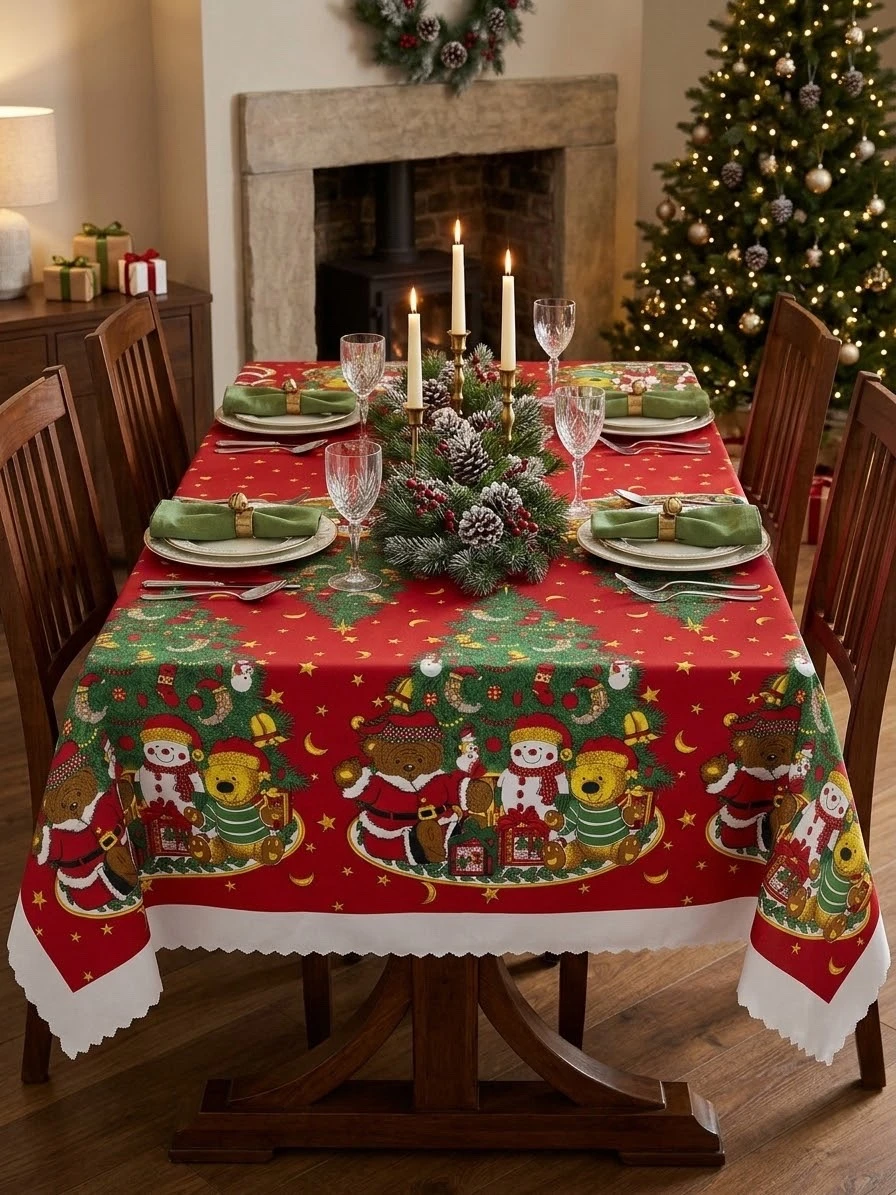 Mantel navideño de tela (140 cm x 180 cm) 2