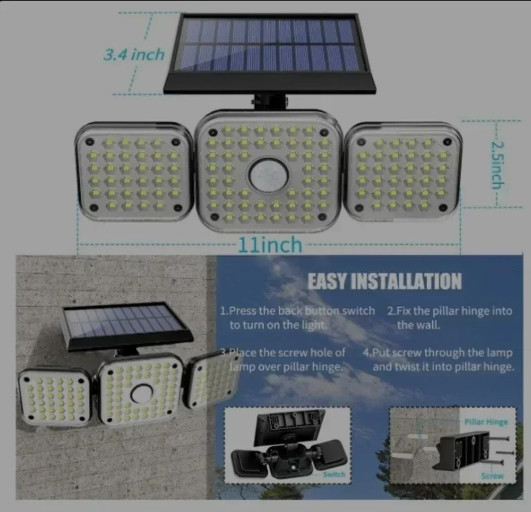 Foco solar luz de triple dirección  2