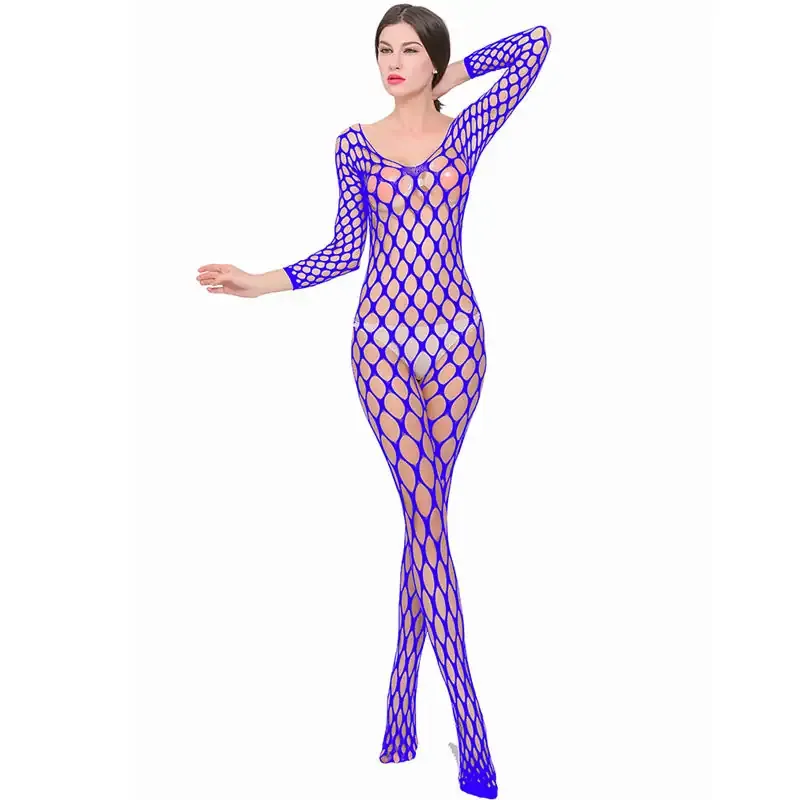 Modelo 45 Enterizo malla cocos grandes manga larga azul morado 2