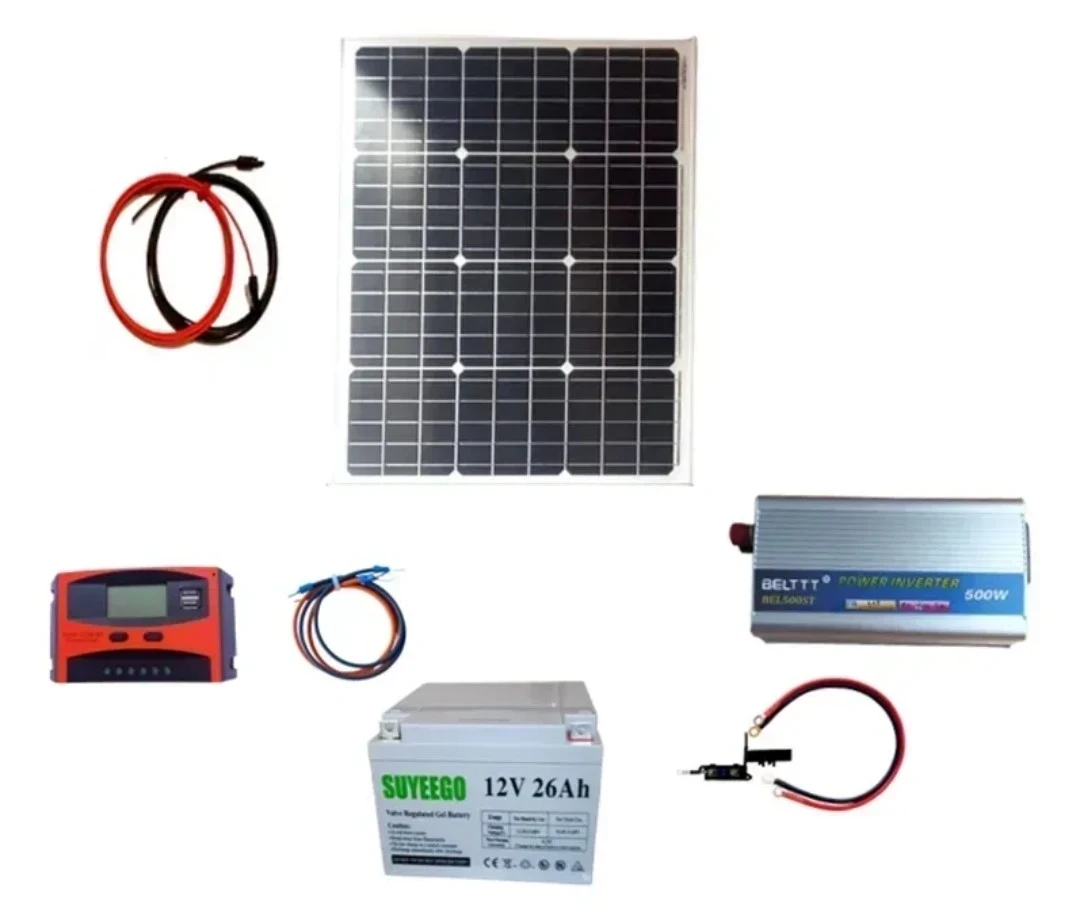 Kit Solar Inversor 500w, Control 20a, Batería 26ah-panel 50w