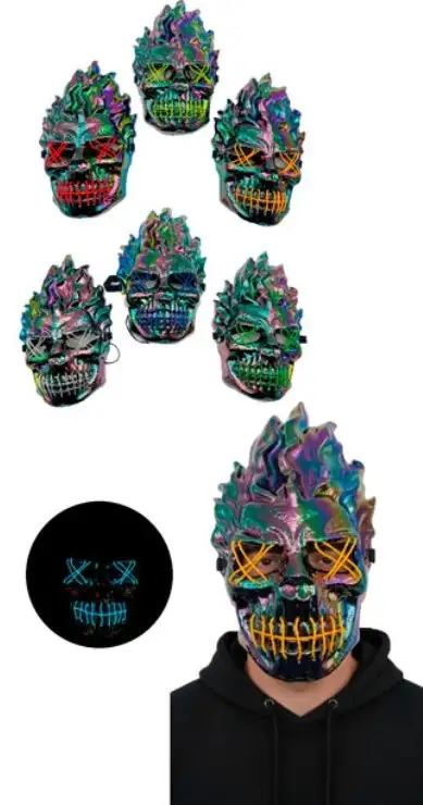 Mascara rigida calavera tornasolada hilo led 