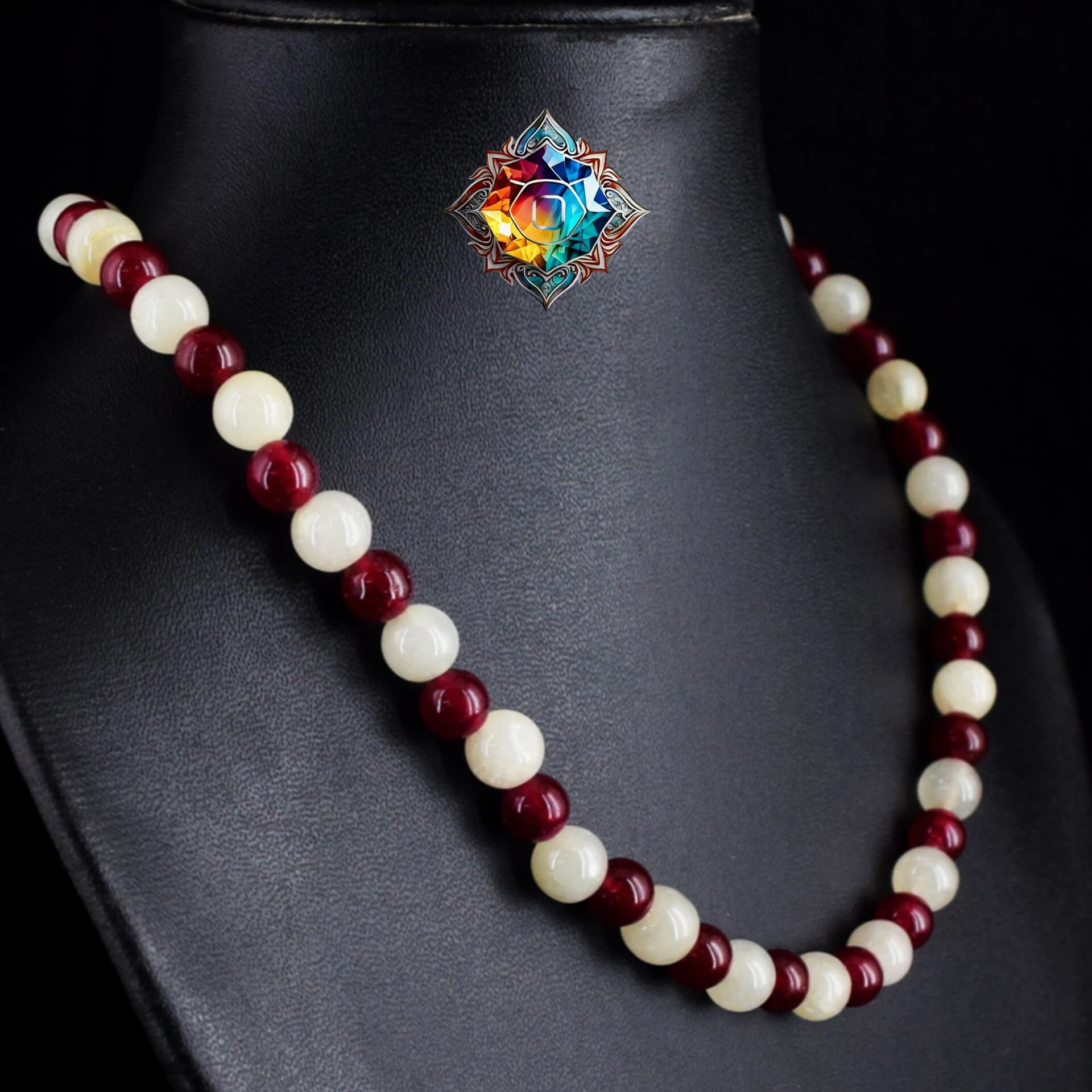 Collar de Gala: Ónix Rojo y Aventurina Blanca