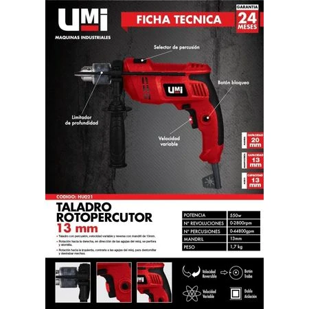 Taladro Percutor Umi Rotopercutor 13mm 550 - HU021