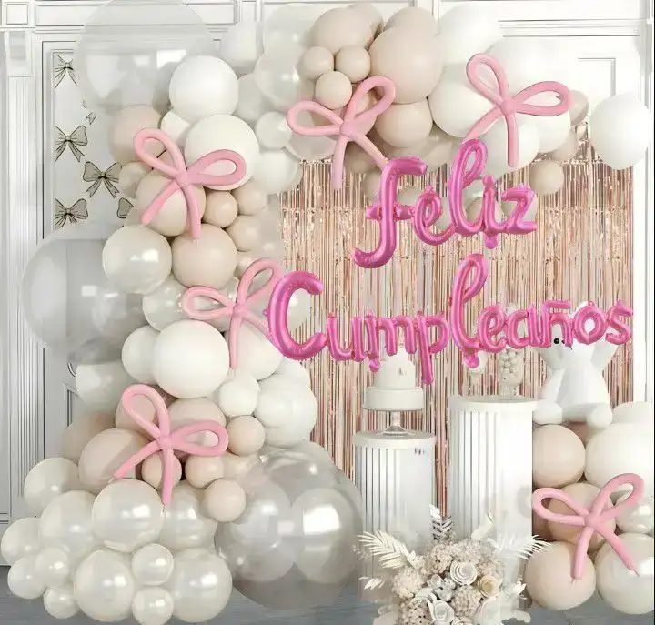 Set super guirnalda globo FC con cortina plata 100 pcs blanco/ beige/ rosa