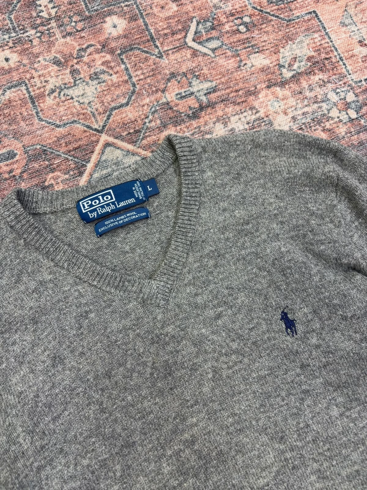 POLO RALPH LAUREN 100% LAMBSWOOL V-NECK SWEATER 4
