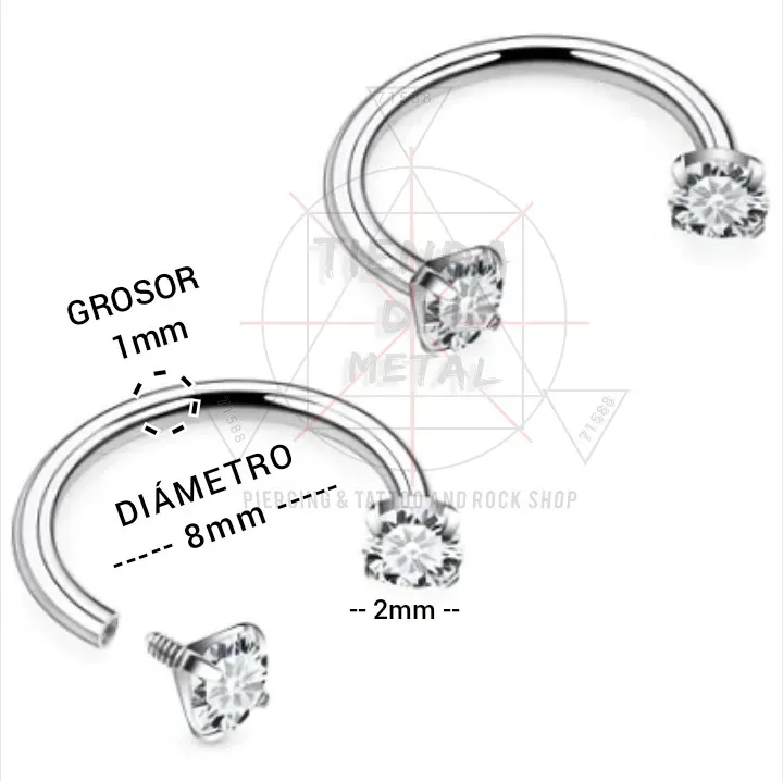 Piercing Joya herradura 1mm - doble diamante, inclustado traslúcido -Titanium  4