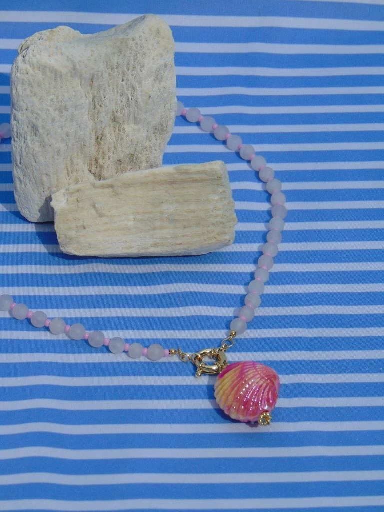 CHOKER ACERO DOR CUARZO ROSA REDON DIJE CONCHA TORNAZOL BROCHE MARINERO 4