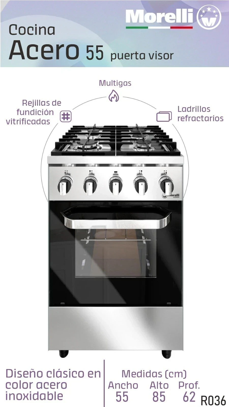 Cocina industrial Morelli ACERO 55CM