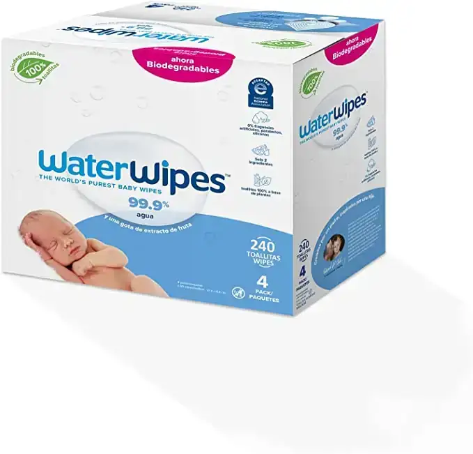 WaterWipes, Toallitas Húmedas para Bebé, 240 Toallitas, Color Blanco