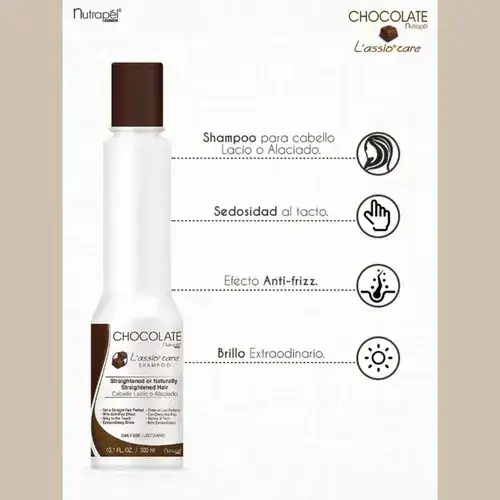 Chocolate L'assio Care Shampoo para cabello lacio o alaciado - Nutrapel 300 ml 3