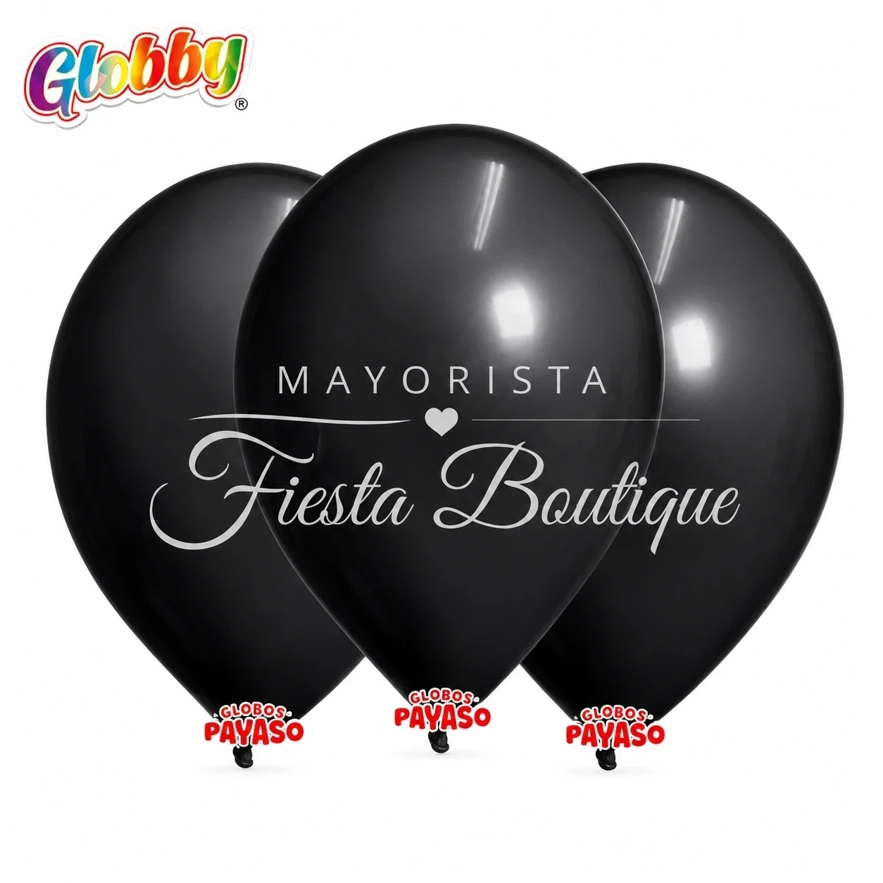 Globos x1paq 12"/ globby negro liso — 24u
