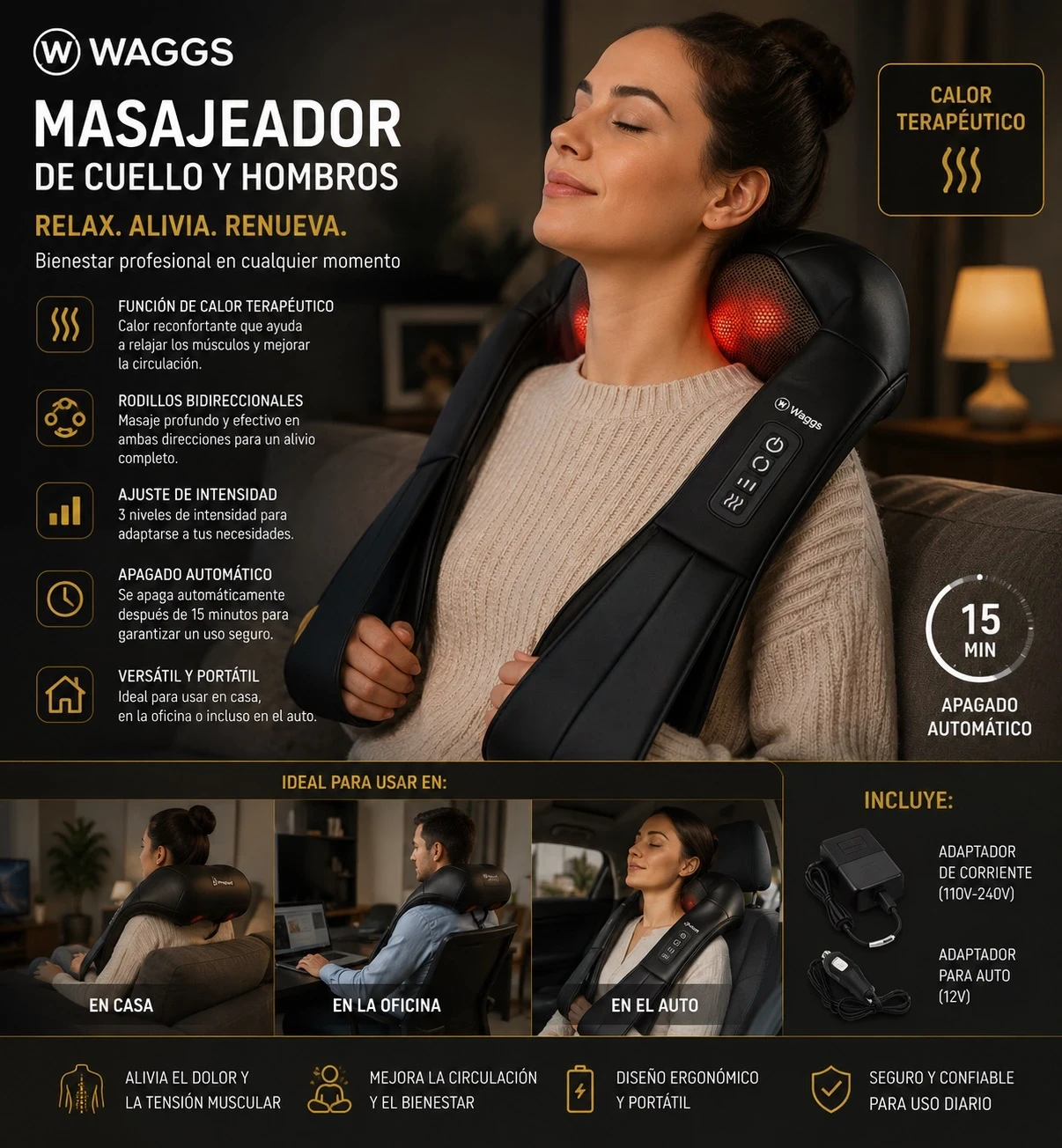 MASAJEADOR DE HOMBROS Y CUELLO WAGGS CALOR