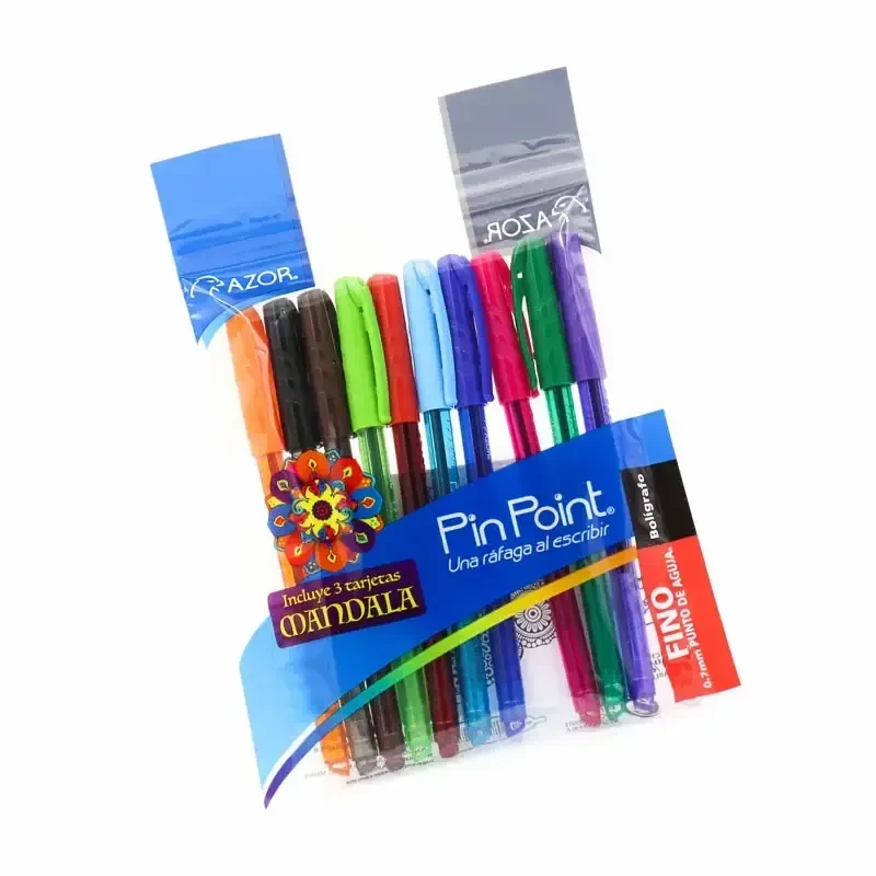 Bolígrafos azor pin point bolsa con 10 colores 2