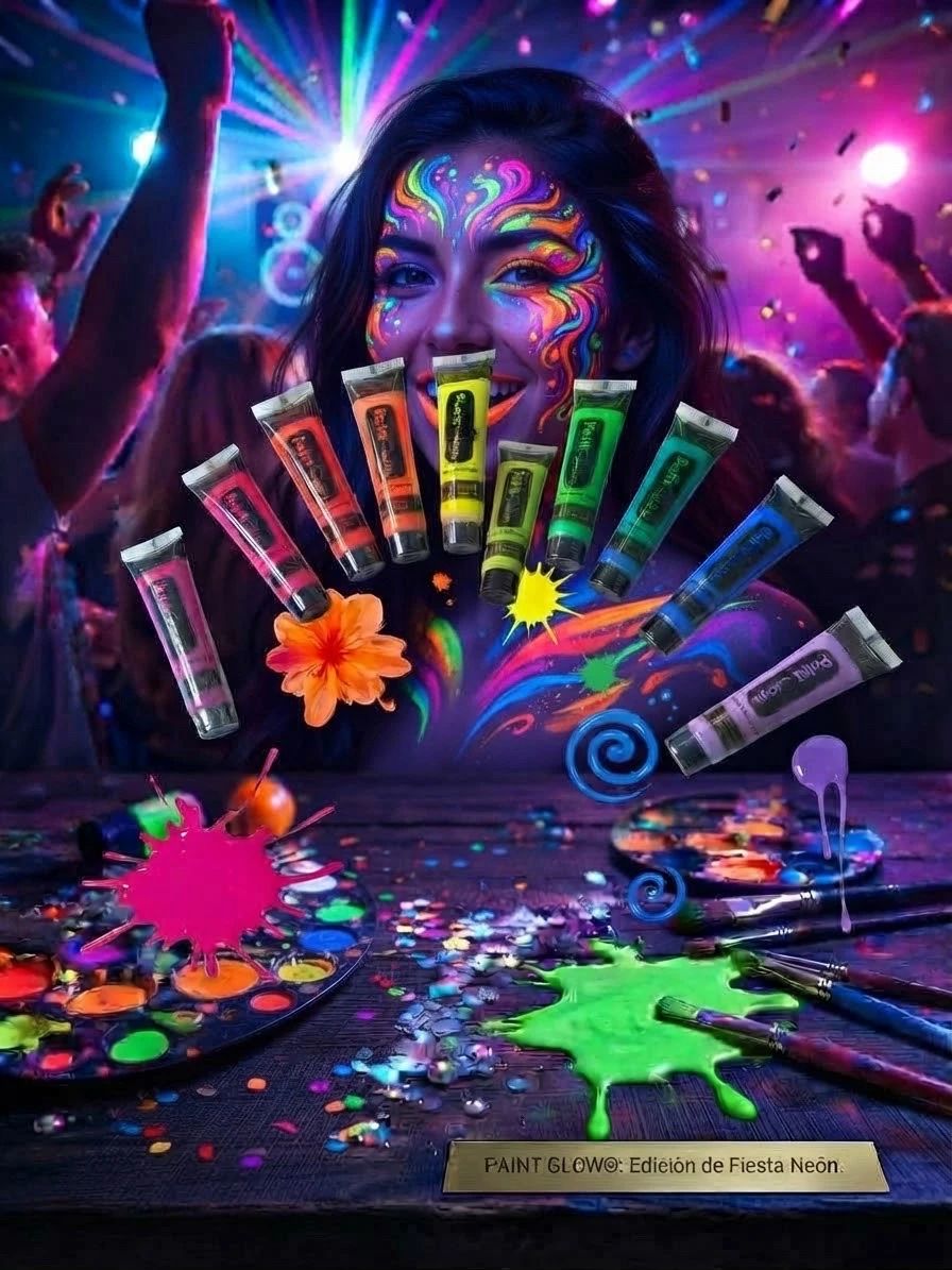 Kit de 12 Tubos de Pintura Corporal Neón Fluorescente con Efecto UV