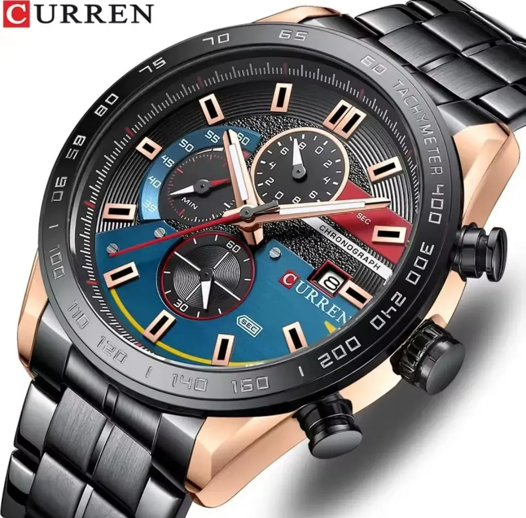 Reloj Curren Original Acero Cronografo 8410 Negro Cobrizo Fondo Negro Azul