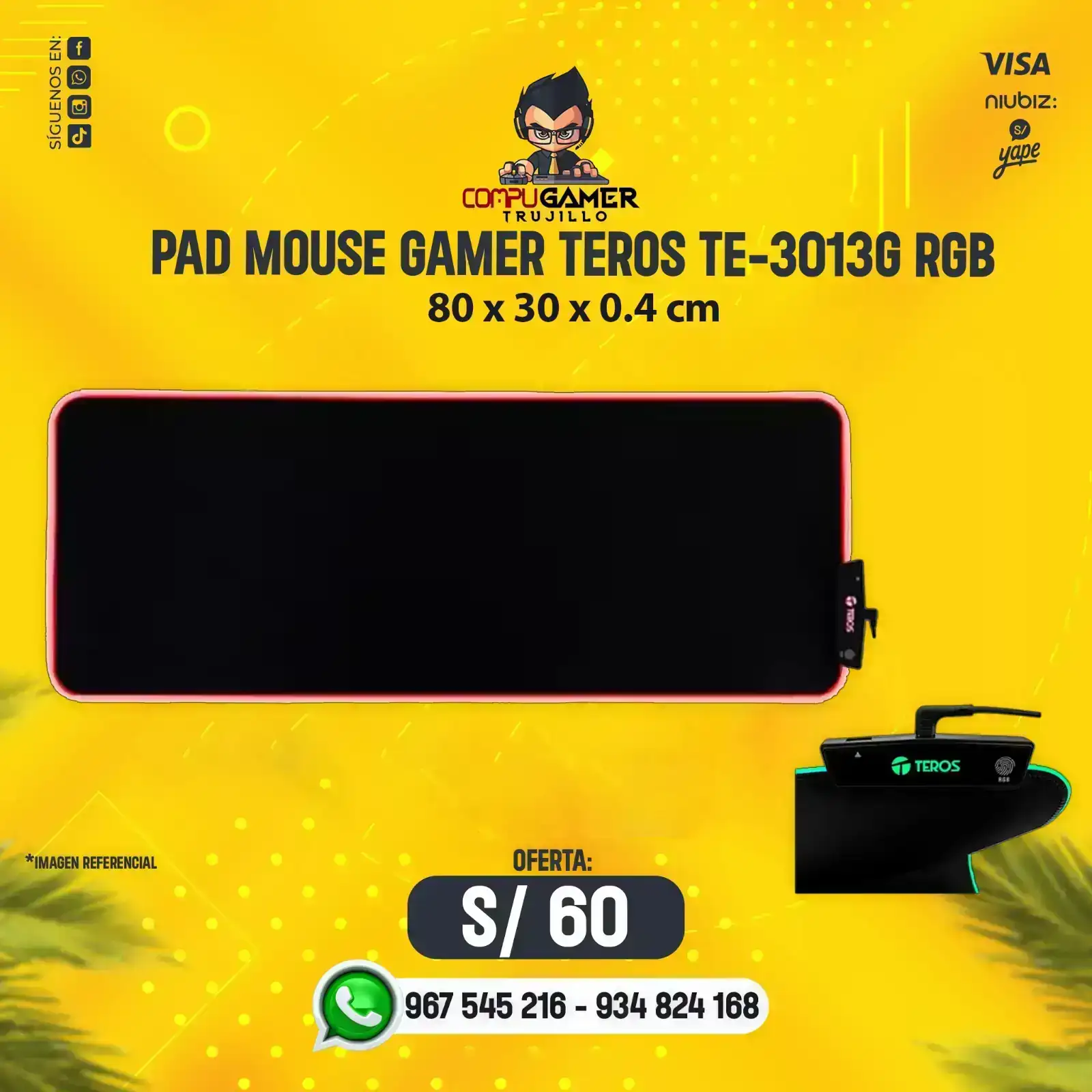 PAD MOUSE GAMER TEROS TE-3013G RGB BLACK
