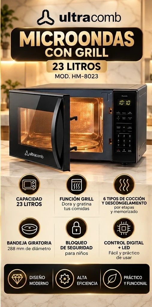 MICROONDAS ULTRACOMB 23L BLACK *CONSULTAR DISPONIBILIDAD CON EL VENDEDOR*