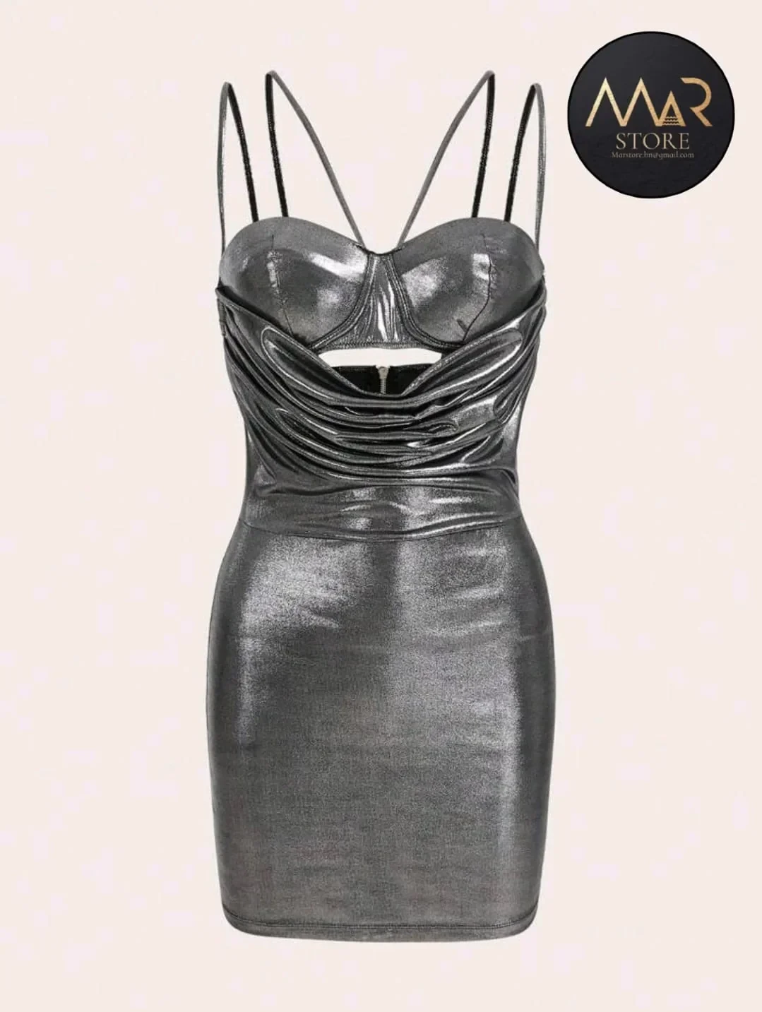 Vestido ajustado de tirantes plateado metálico talla S 