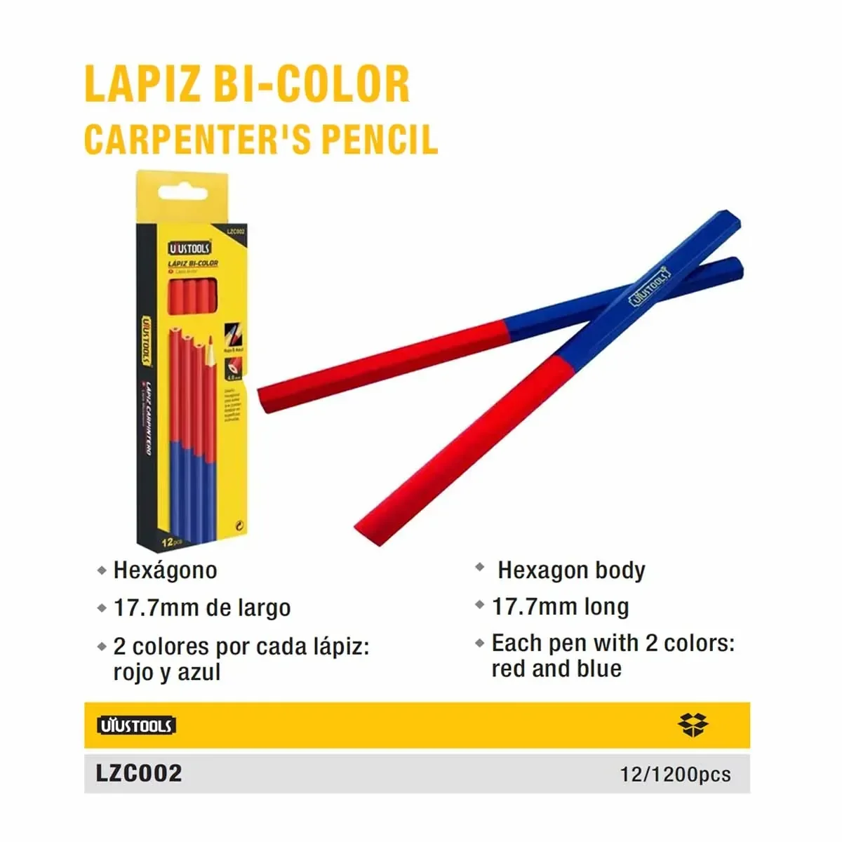 LAPIZ Carpintero Rojo/Azul UYUST (12pz/paq) 17.7mm