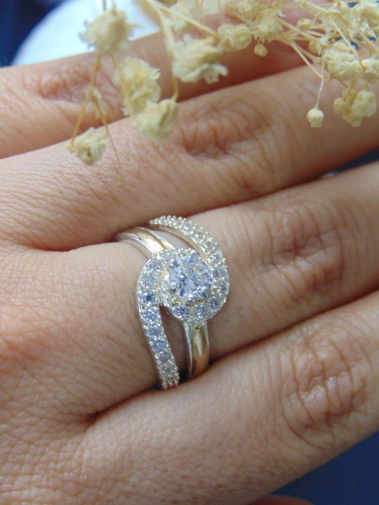 ANILLO PLATA LEY 925 LINEAS CIRCONES LINEA ORO TALLA 8 2