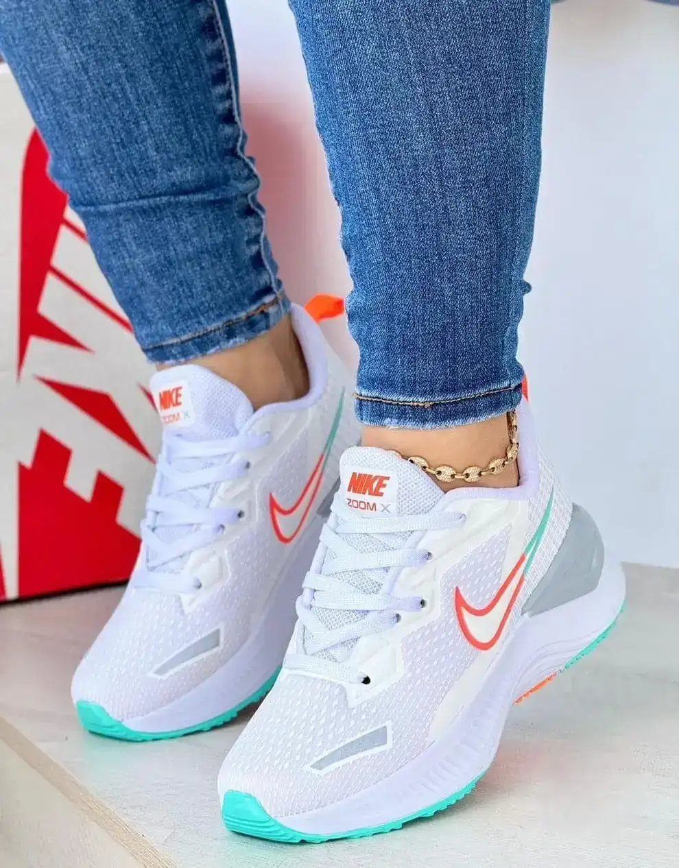 Tenis Nike Zoom X Blanco Naranja Dama 