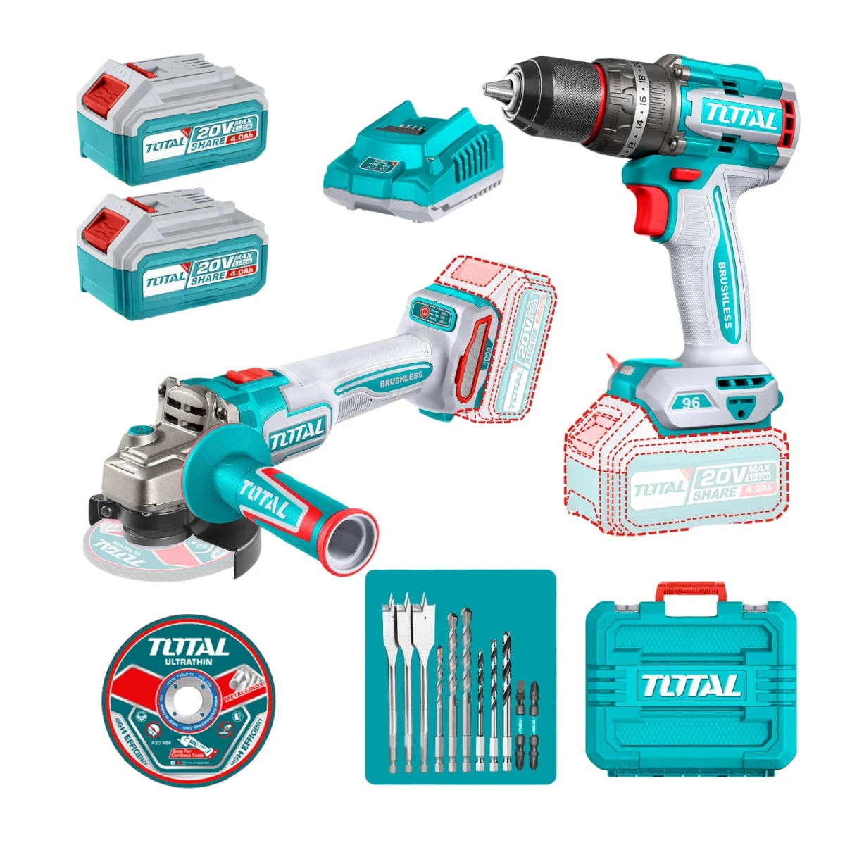 TOSLI241298 Combo taladro 96nm y amoladora 20v brushless industrial total 5