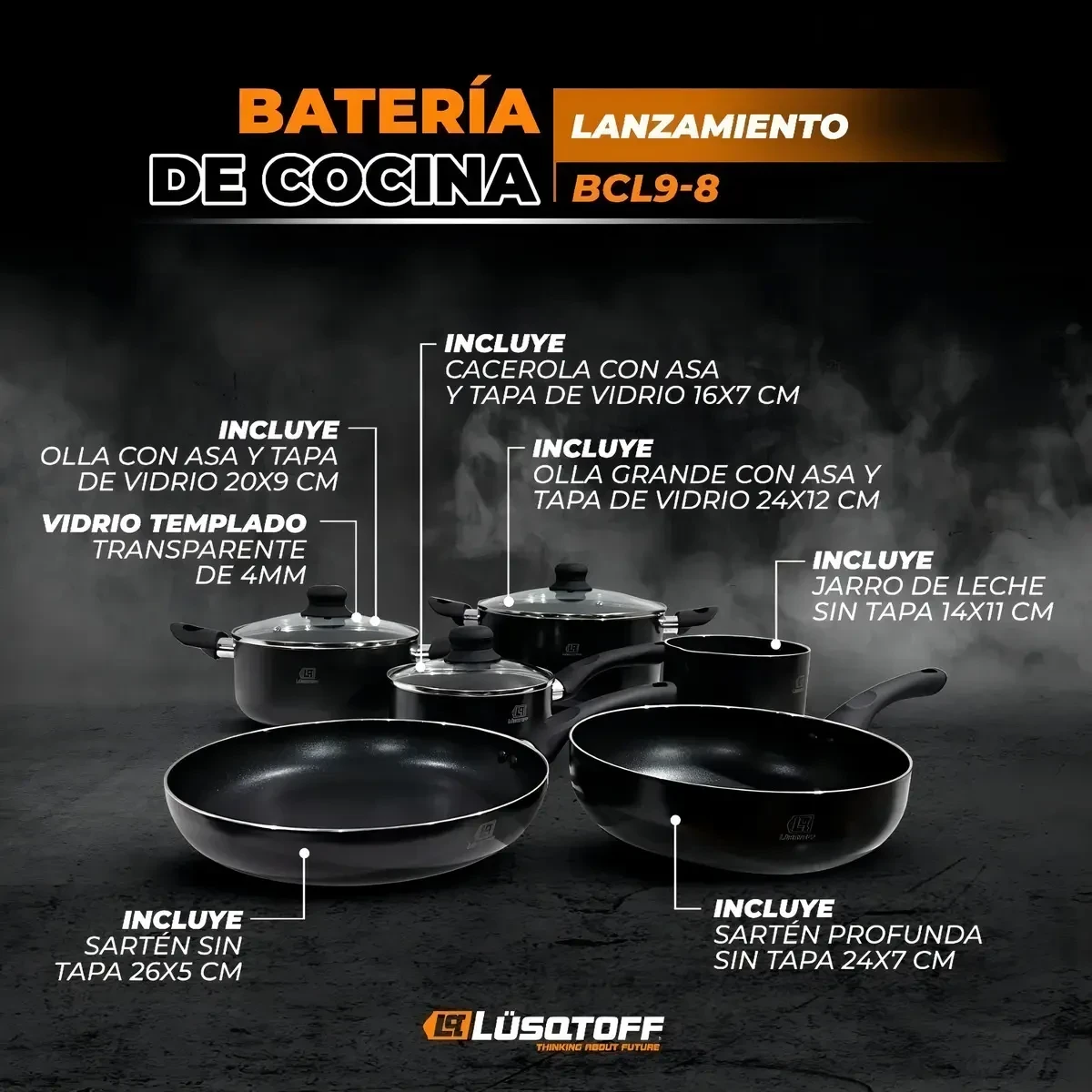 BATERÍA DE COCINA 9 PIEZAS LUSQTOFF 2