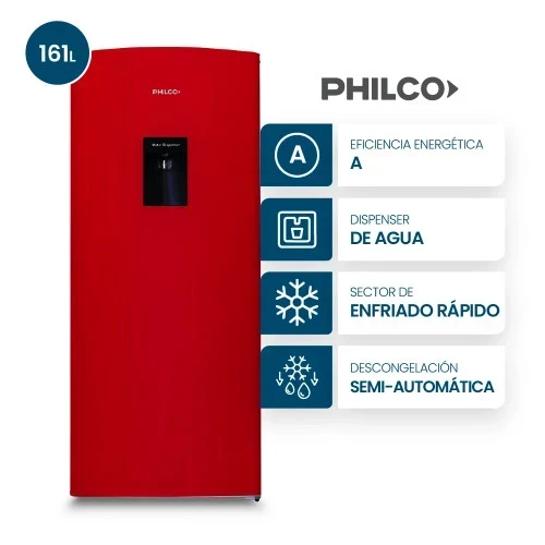 🧊HELADERA ONE DOOR PHILCO 161L CON DISPENSER ROJA