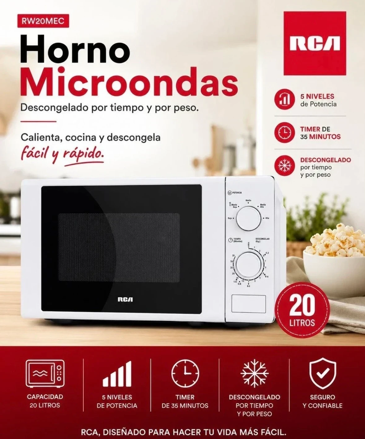 Microondas RCA RW20MEC blanco 20L 220V rotativa