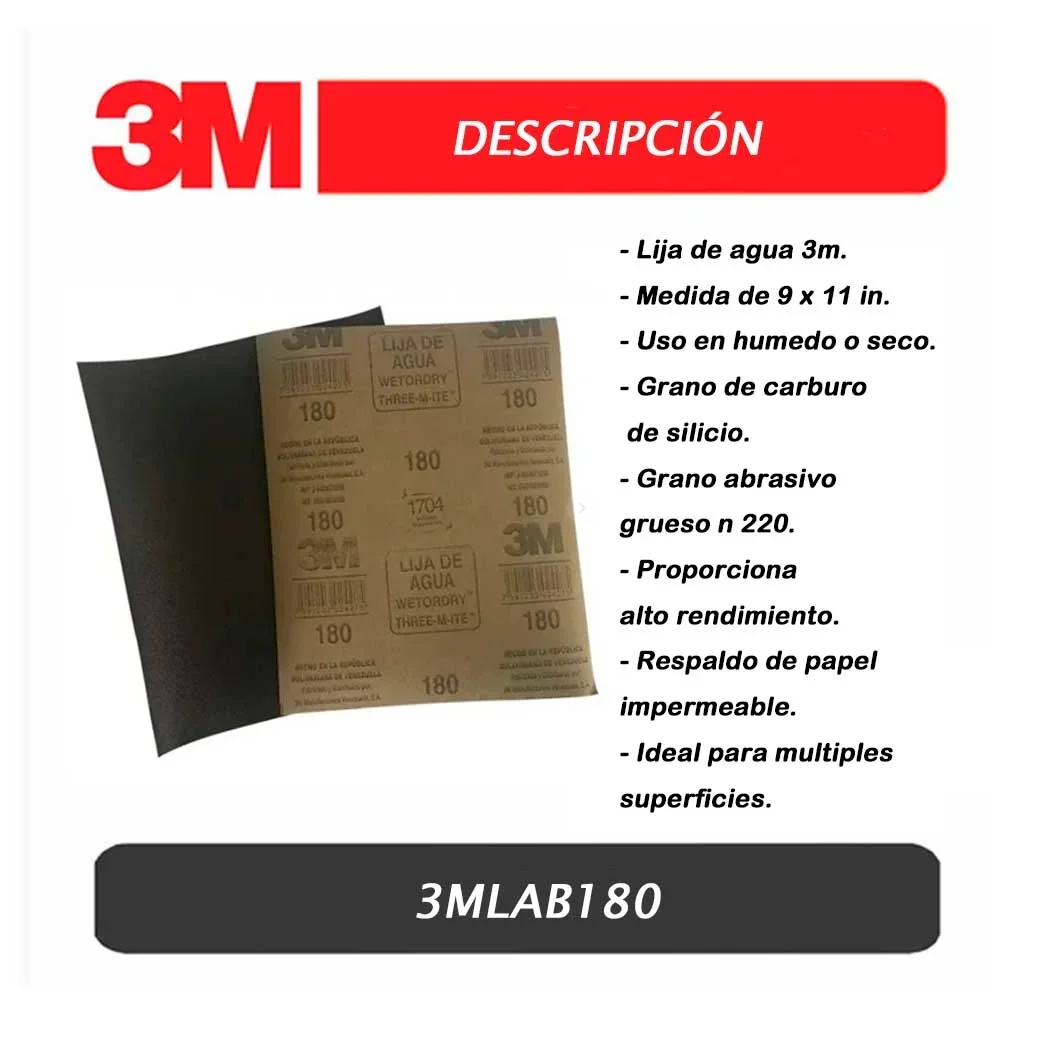 LIJA AGUA 3M-231Q GRANO 180