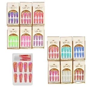 UNAS PRESS ON DE COLORES CROMADOS NAIL ART HUASISI 12PCS