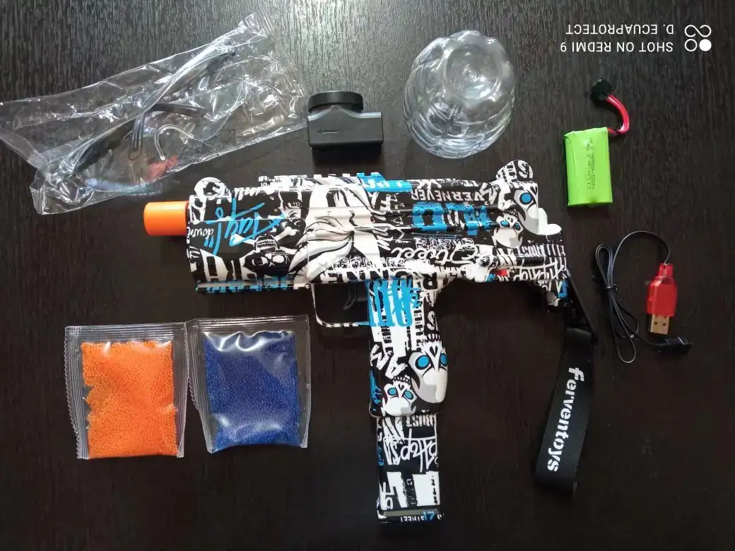 PISTOLA DE HIDROGEL MINI METRALLETA UZI 💀🔵