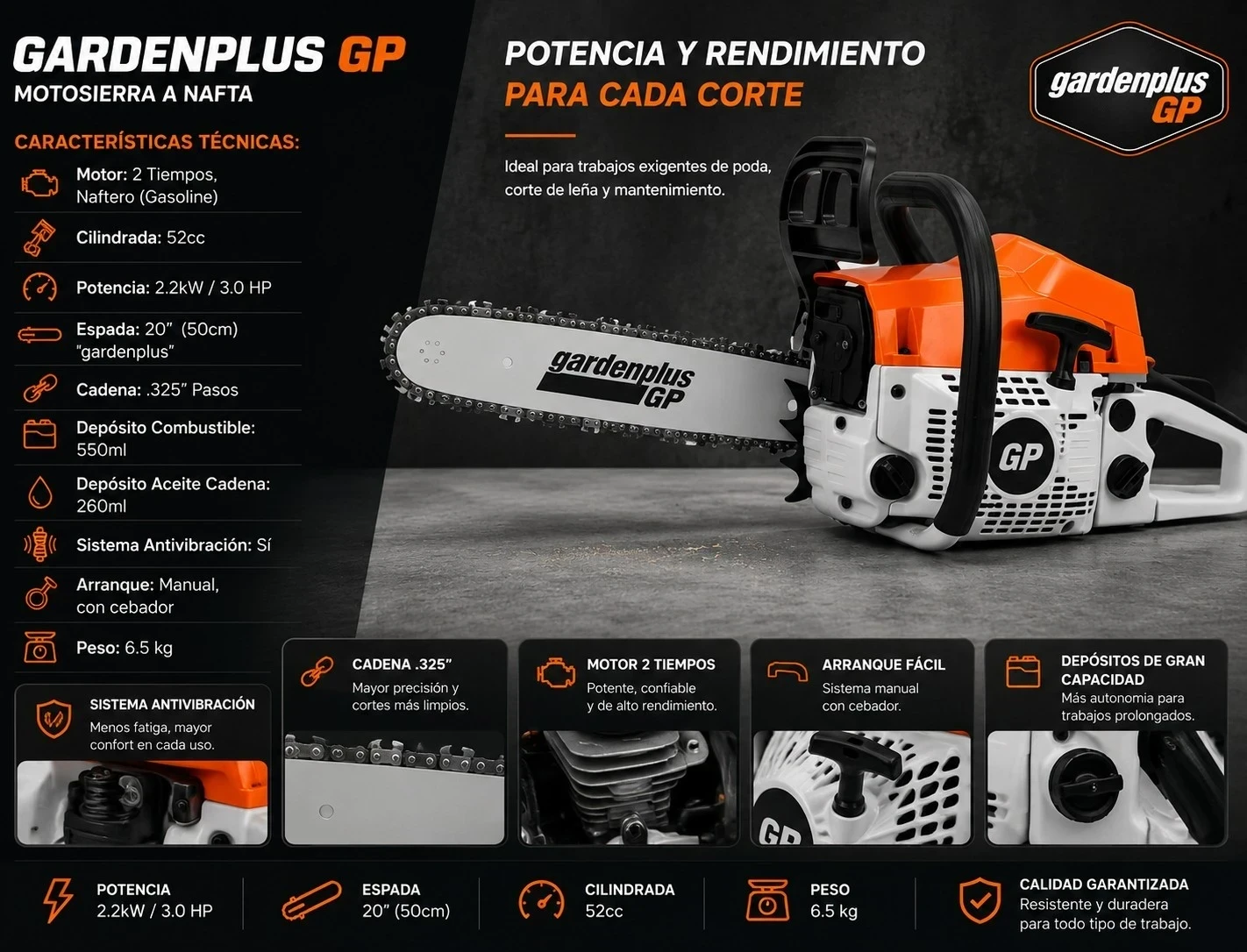 Motosierra Naftera Gardenplus Gp Prom-52g