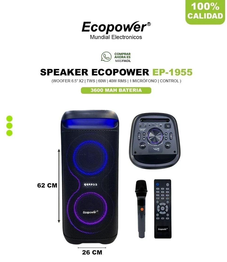 PARLANTE ECOPOWER 6.5"x2  C/MICROFONO