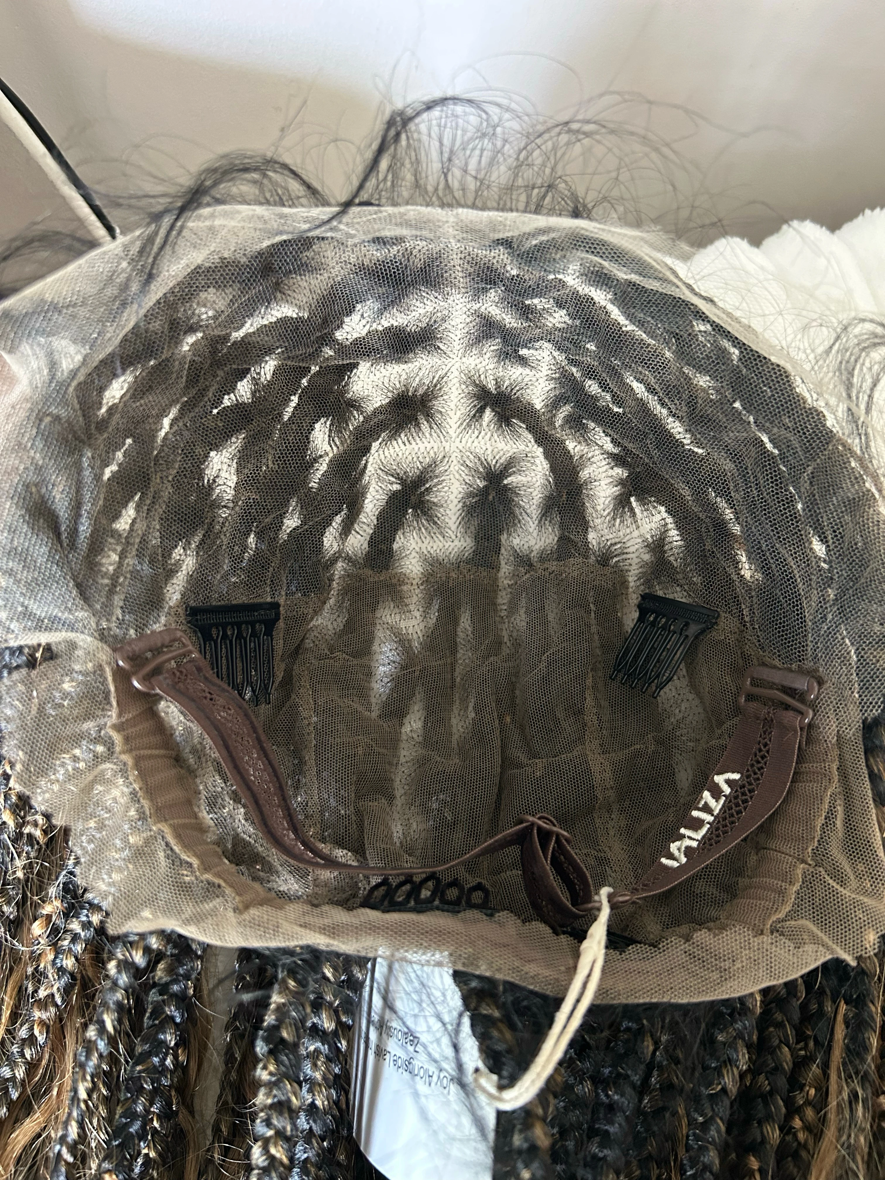 Peluca de Cabello Humano con Rizos Bohemios Atada a Mano de Encaje Completo HD - 36" Trenzas Sintéticas de Caja Pequeña Nivel Salón (100 Trenzas, Alta Densidad) Encaje Suizo HD Pre-Cortado 5