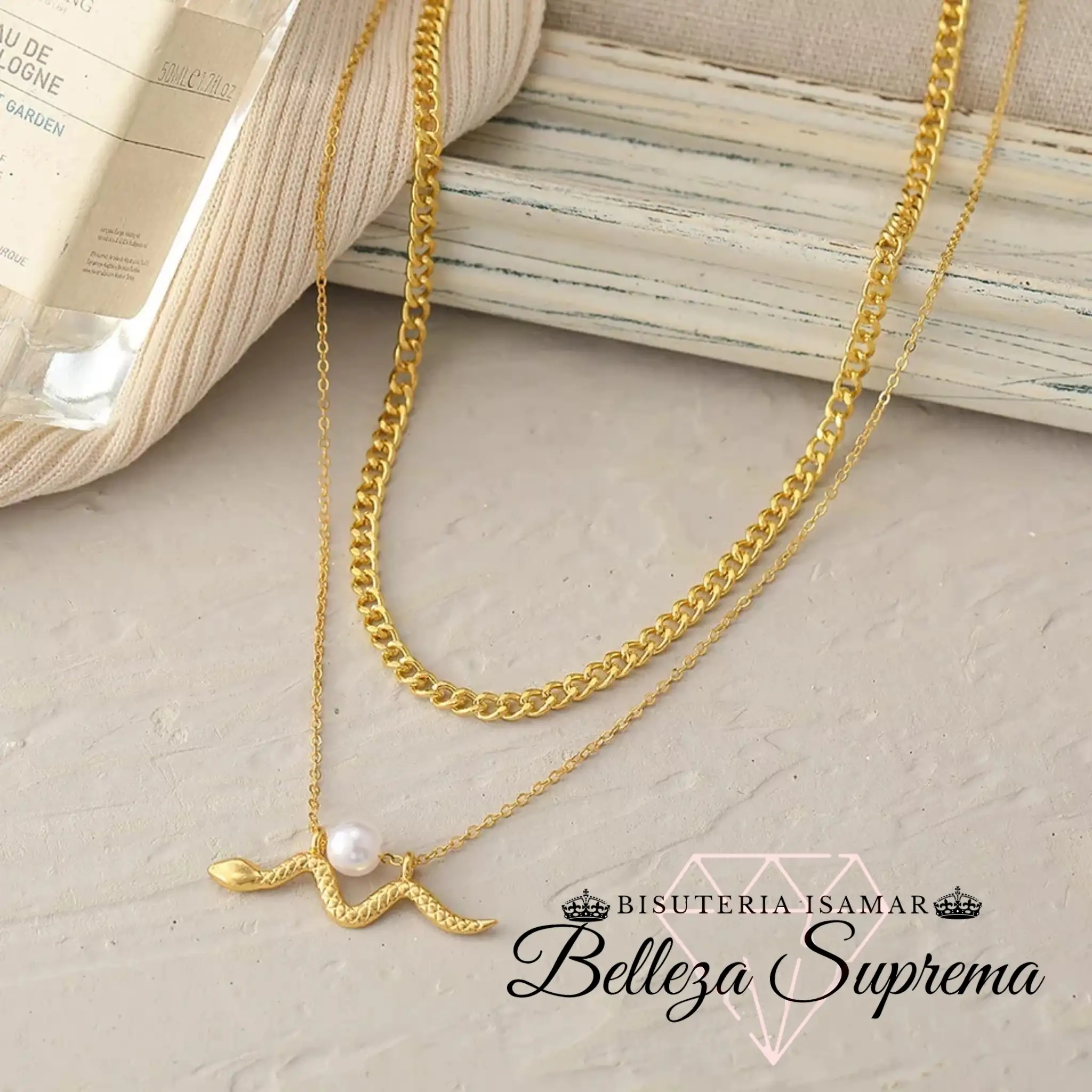 DOBLE COLLAR EN CADENA GRUESA Y CADENA DELGADA CON DIJE 2
