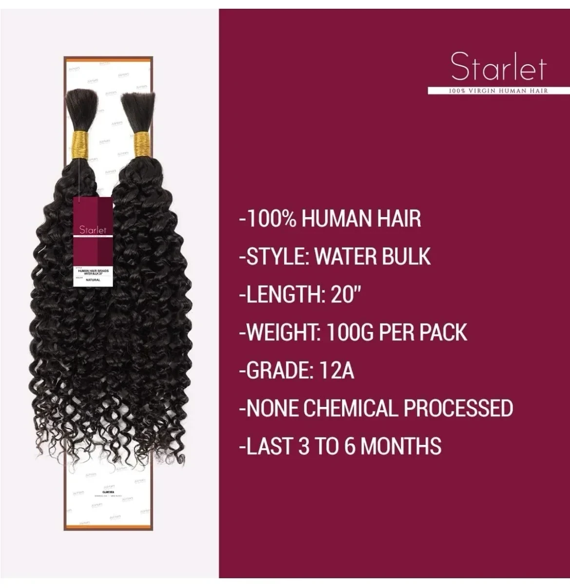 Cabello humano micro trenzado a granel de agua a granel de 18”, 100g (2 paquetes), cabello humano virgen  3