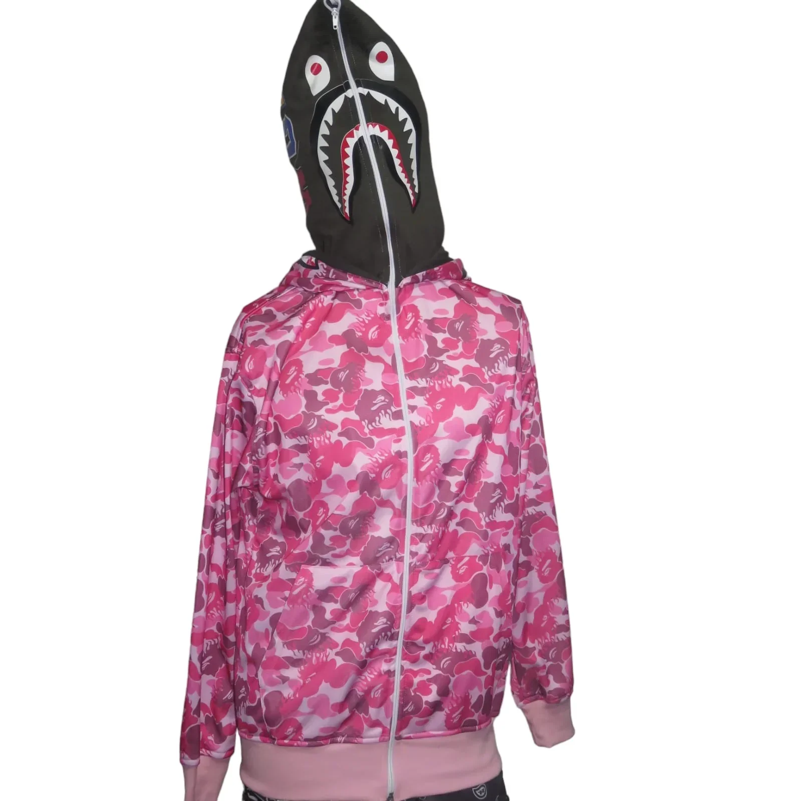 Chamarra doble gorro shark rosa moteada 2