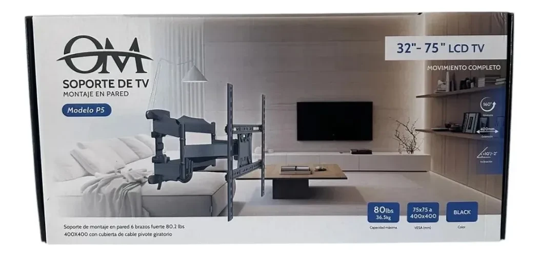 Soporte De Tv Om-p5 De 32 A 75 Color Negro 36,5kg Negro 2