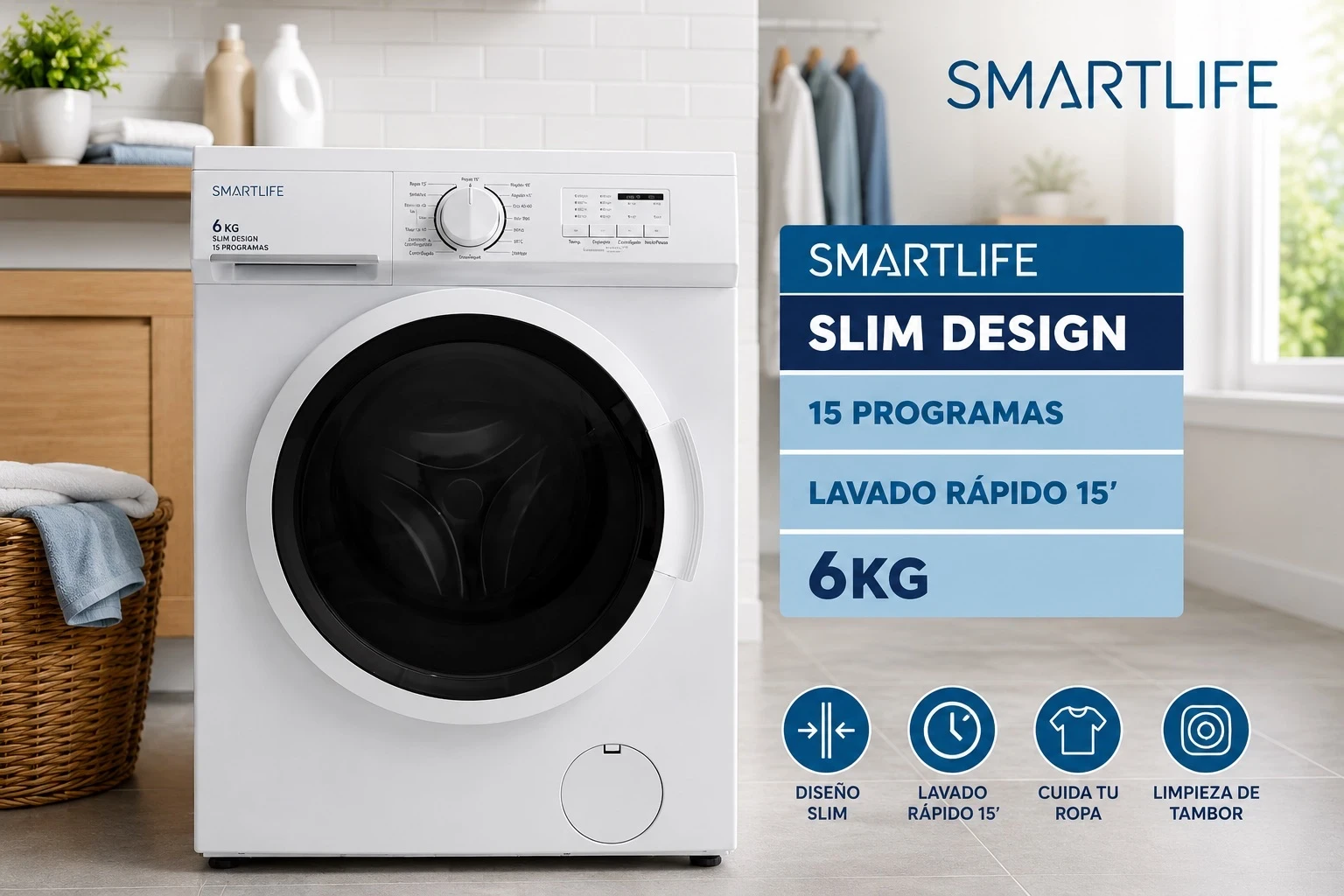 LAVARROPAS SMARTLIFE 6KG SLIM DESIGN ‼️SOLO POR PEDIDO‼️