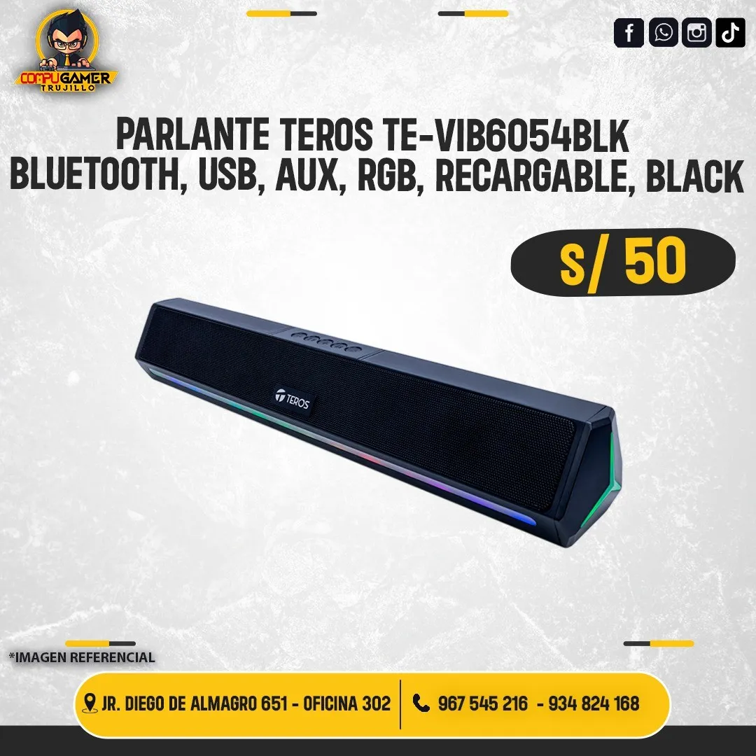 PARLANTE TEROS INALÁMBRICO, BLUETOOTH, RECARGABLE