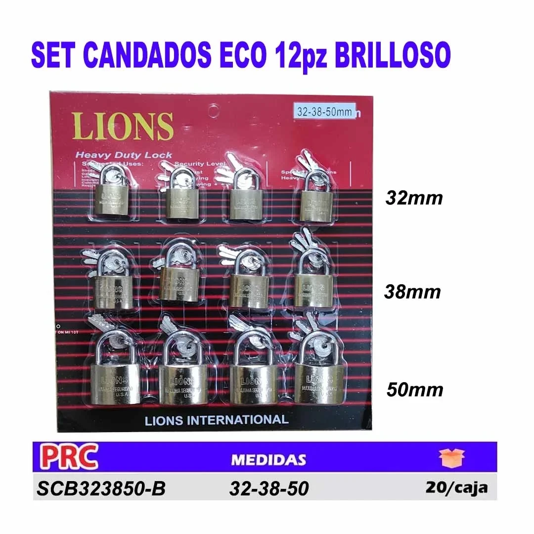 SET CANDADOS ECO 12pz BRILLOSO 32-38-50mm