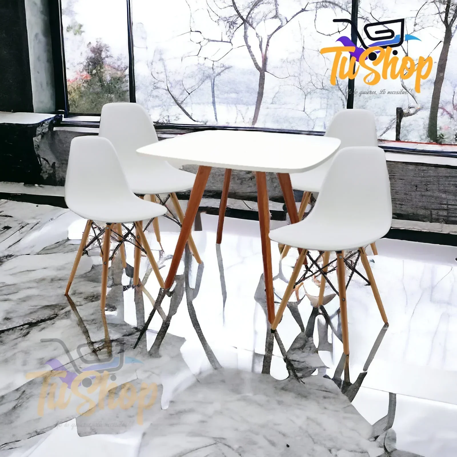 Juego Comedor Nordico Blanco Cuadrado  7