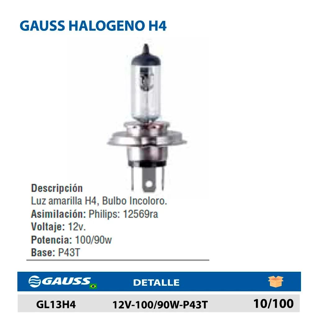 GAUSS HALOGENO H4 12V-100/90W-P43T