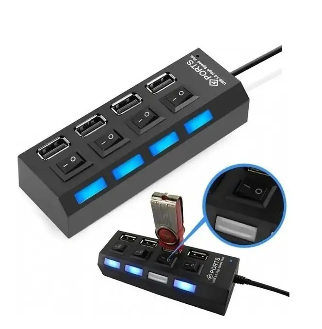 Hub usb 4 puertos cable 2.0 luz led