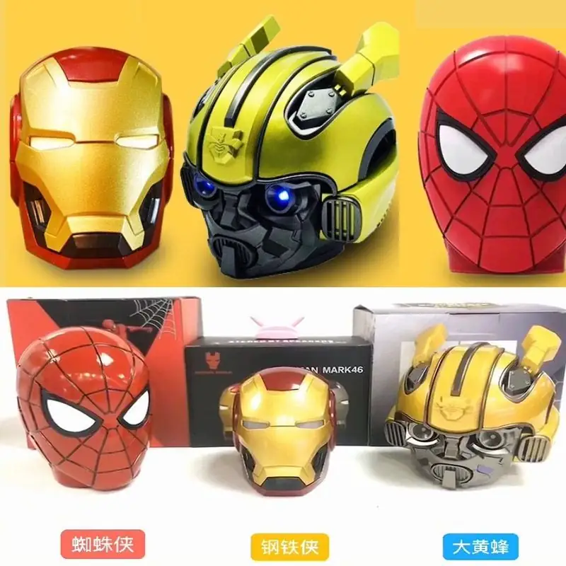 Bocina con diseño de Spiderman, Iron man y Bumblebee con Bluetooth, radio FM, tarjeta micro SD y batería recargable 