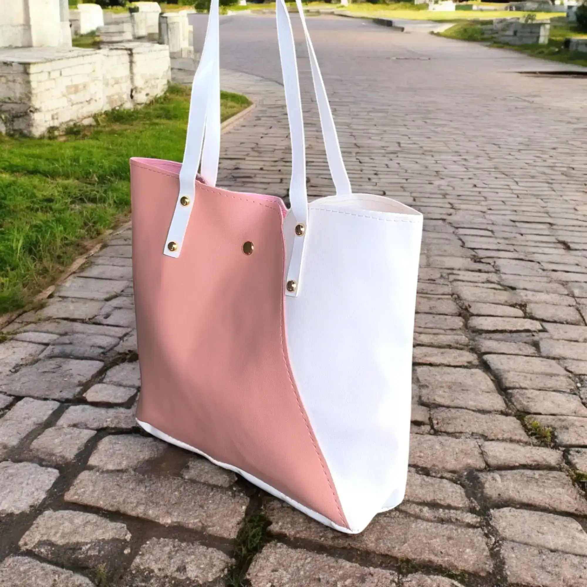 Cartera de hombro rosa/blanco 4