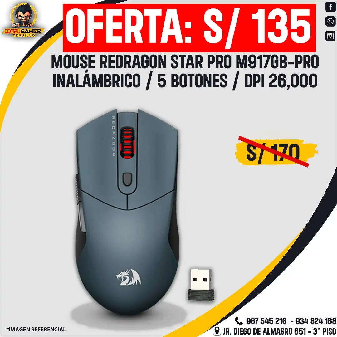 MOUSE INALÁMBRICO GAMER REDRAGON ST4R PRO M917GB-PRO GRAY/BLACK