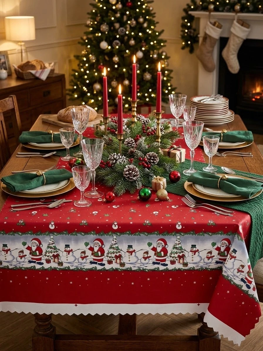 Mantel navideño de tela (140 cm x 180 cm) 4