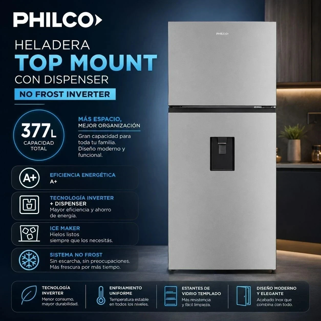 HELADERA PHILCO PHNT375XDI CON DISPENSER PHNT375XDI